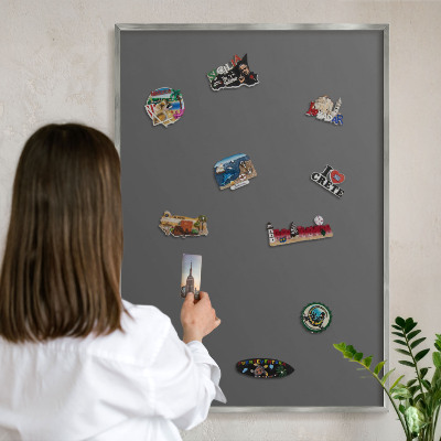 Tableau pour collection d'aimants cadre argenté Gris foncé