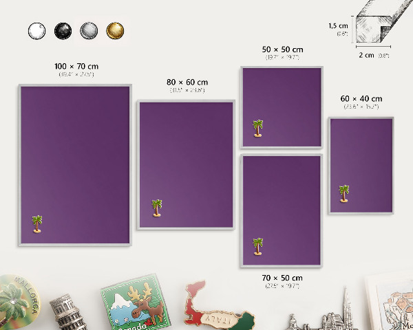 Tableau pour collection d'aimants cadre argenté Violet intense