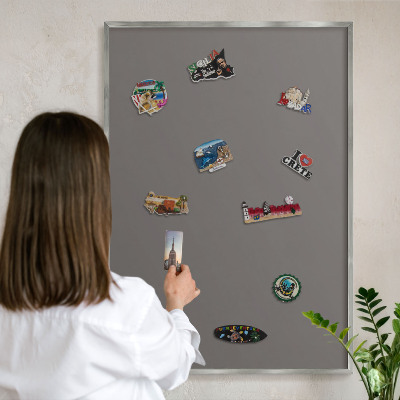 Tableau magnétique décoratif avec cadre argenté Gris foncé