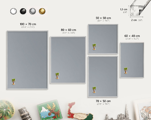 Tableau pour collection d'aimants cadre argenté Gris délicat