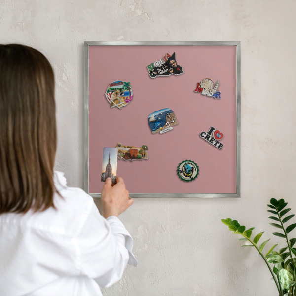 Tableau pour collection d'aimants cadre argenté Rose pastel poudré