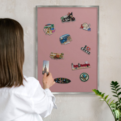 Tableau pour collection d'aimants cadre argenté Rose pastel poudré