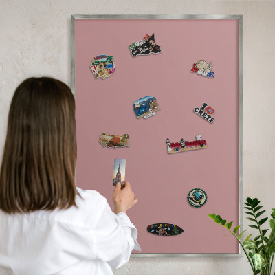 Tableau pour collection d'aimants cadre argenté Rose pastel poudré