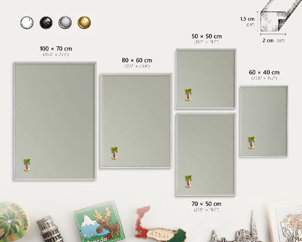 Tableau magnétique décoratif avec cadre argenté Gris chaud