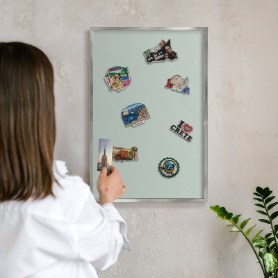 Tableau pour collection d'aimants cadre argenté Menthe claire