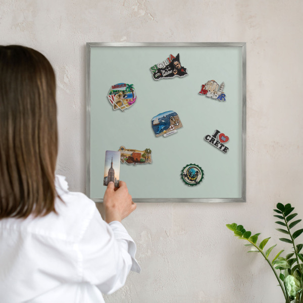 Tableau pour collection d'aimants cadre argenté Menthe claire