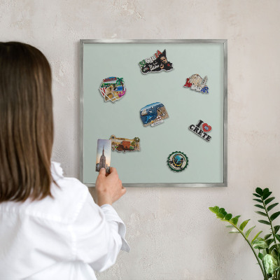 Tableau pour collection d'aimants cadre argenté Menthe claire