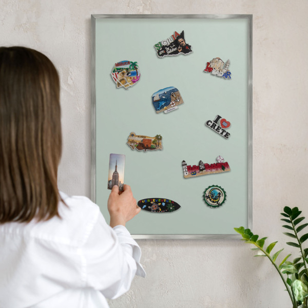 Tableau pour collection d'aimants cadre argenté Menthe claire