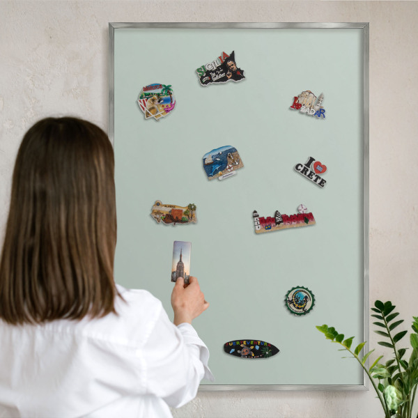 Tableau pour collection d'aimants cadre argenté Menthe claire