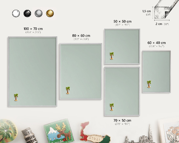 Tableau pour collection d'aimants cadre argenté Menthe claire