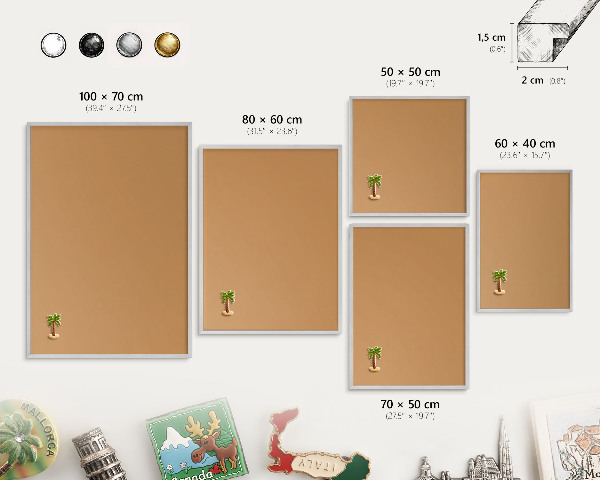 Tableau pour collection d'aimants cadre argenté Orange terne