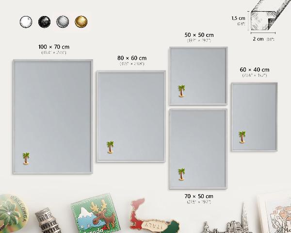 Tableau magnétique décoratif avec cadre argenté Gris clair