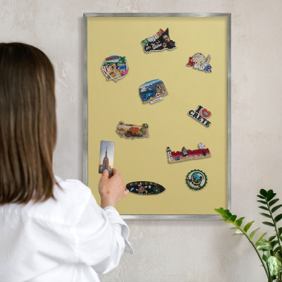 Tableau magnétique décoratif avec cadre argenté Jaune vintage