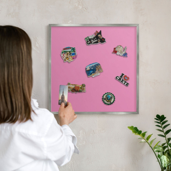 Tableau magnétique décoratif avec cadre argenté Rose frais