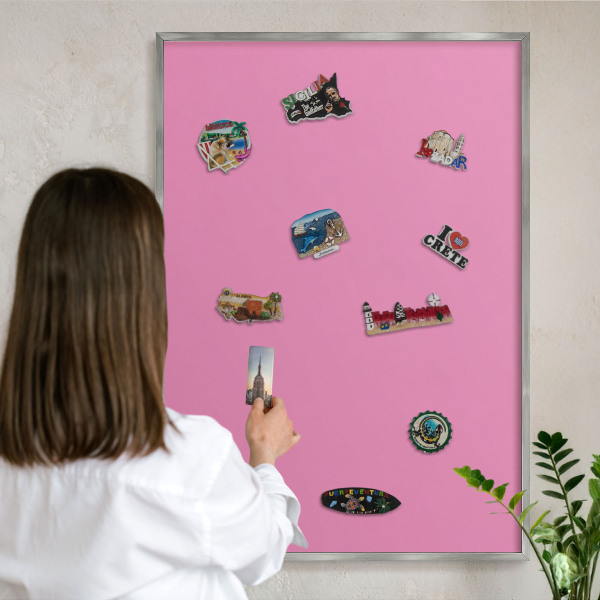 Tableau magnétique décoratif avec cadre argenté Rose frais