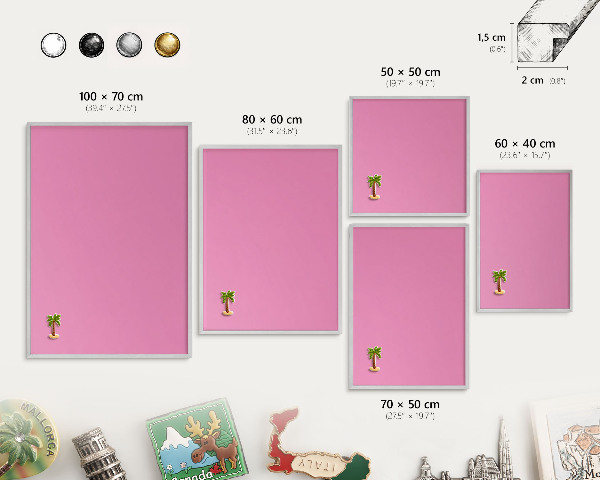 Tableau magnétique décoratif avec cadre argenté Rose frais