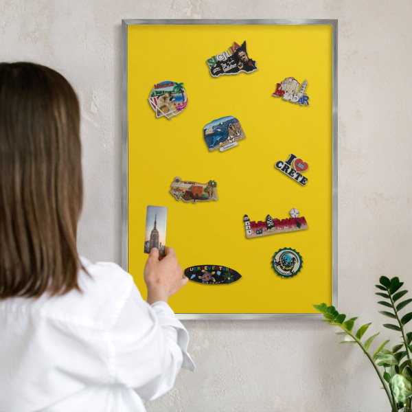 Tableau pour collection d'aimants cadre argenté Jaune intense