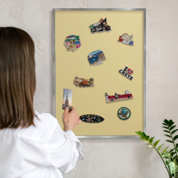 Tableau magnétique décoratif avec cadre argenté Jaune beige