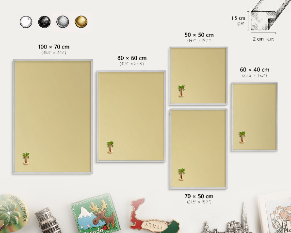 Tableau magnétique décoratif avec cadre argenté Jaune beige