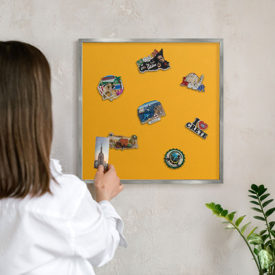 Tableau pour collection d'aimants cadre argenté Orange vif