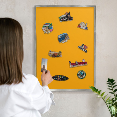 Tableau pour collection d'aimants cadre argenté Orange vif
