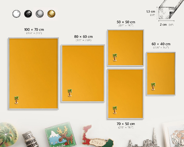 Tableau pour collection d'aimants cadre argenté Orange vif