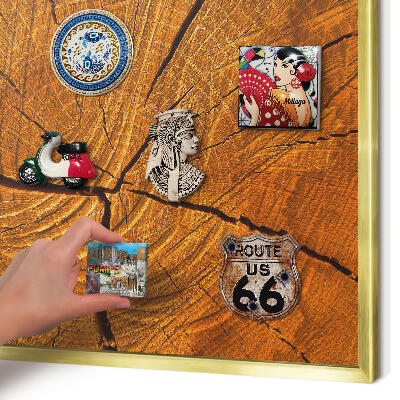 Tableau magnétique avec cadre de couleur dorée Grain de bois