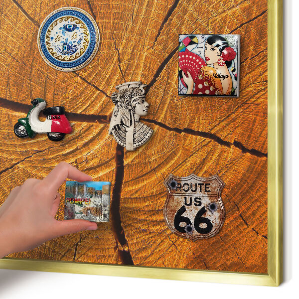 Tableau magnétique avec cadre de couleur dorée Grain de bois
