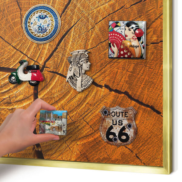 Tableau magnétique avec cadre de couleur dorée Grain de bois