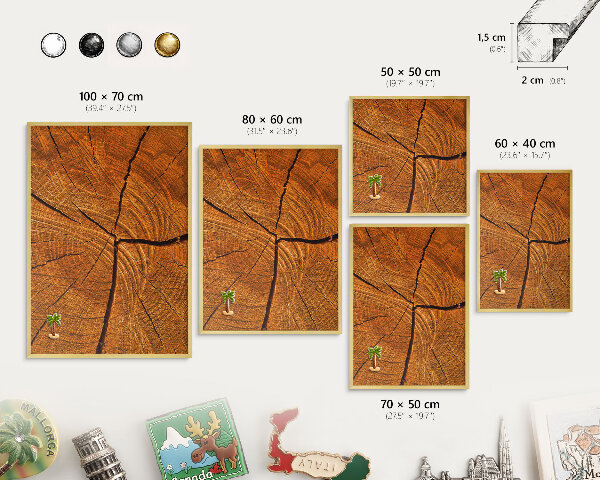 Tableau magnétique avec cadre de couleur dorée Grain de bois