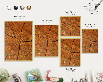 Tableau magnétique avec cadre de couleur dorée Grain de bois