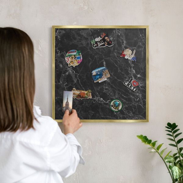 Tableau pour aimants cadre doré Marbre noir
