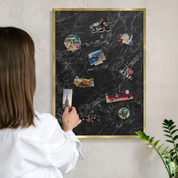 Tableau pour aimants cadre doré Marbre noir