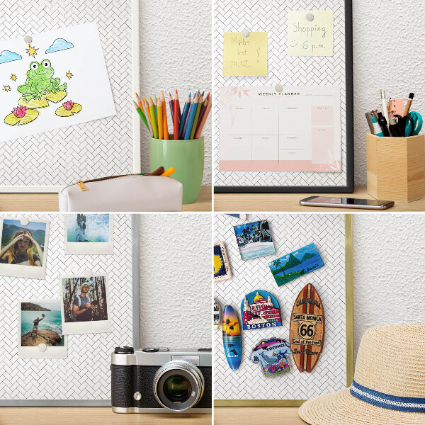 Tableau pour aimants cadre doré Chevrons blancs