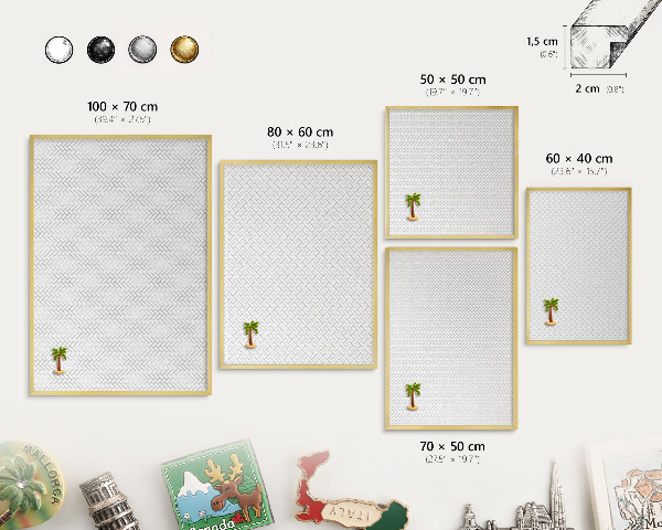 Tableau pour aimants cadre doré Chevrons blancs