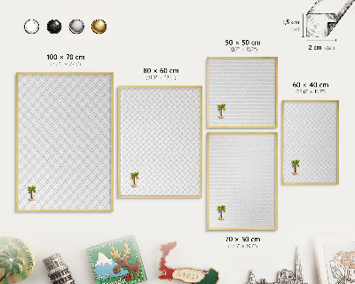 Tableau pour aimants cadre doré Chevrons blancs