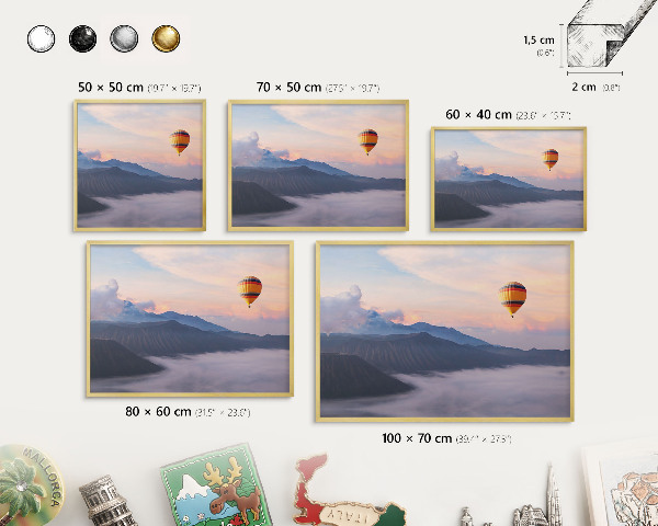 Tableau magnétique avec cadre de couleur dorée Voyage dans le ciel