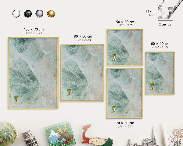 Tableau magnétique avec cadre de couleur dorée Textures vertes