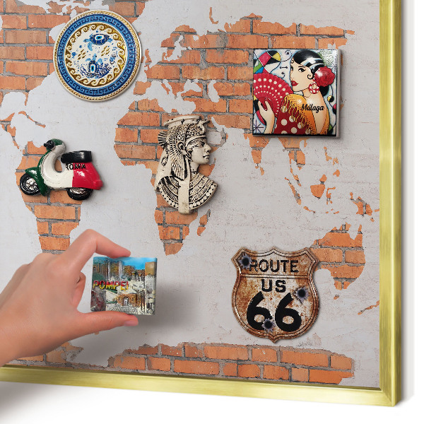 Tableau magnétique avec cadre de couleur dorée Carte en briques