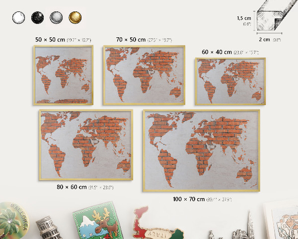 Tableau magnétique avec cadre de couleur dorée Carte en briques