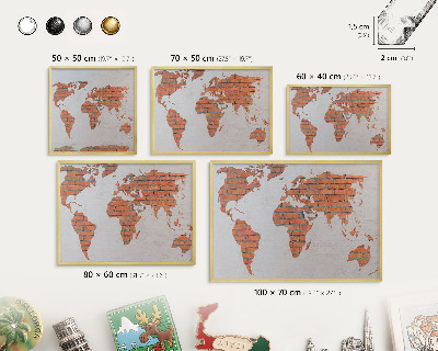 Tableau magnétique avec cadre de couleur dorée Carte en briques