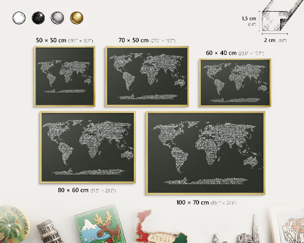 Tableau magnétique avec cadre de couleur dorée Carte textuelle