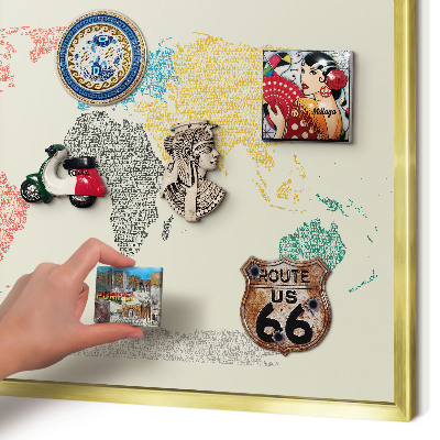 Tableau pour aimants cadre doré Carte du monde