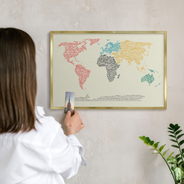 Tableau pour aimants cadre doré Carte du monde