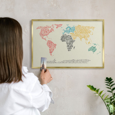Tableau pour aimants cadre doré Carte du monde