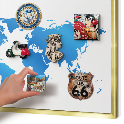 Tableau pour aimants cadre doré Carte du monde