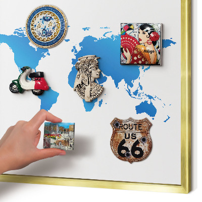 Tableau pour aimants cadre doré Carte du monde
