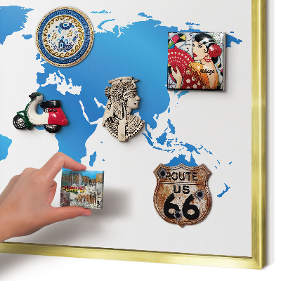 Tableau pour aimants cadre doré Carte du monde