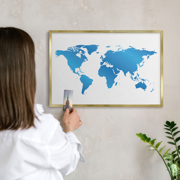 Tableau pour aimants cadre doré Carte du monde