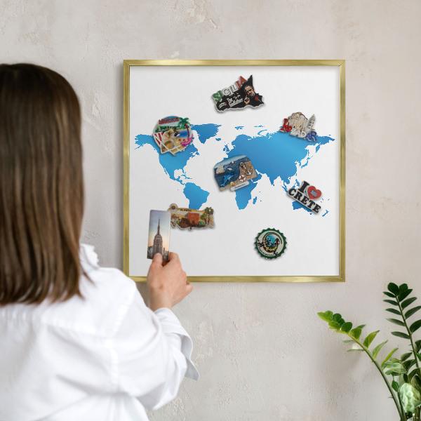 Tableau pour aimants cadre doré Carte du monde